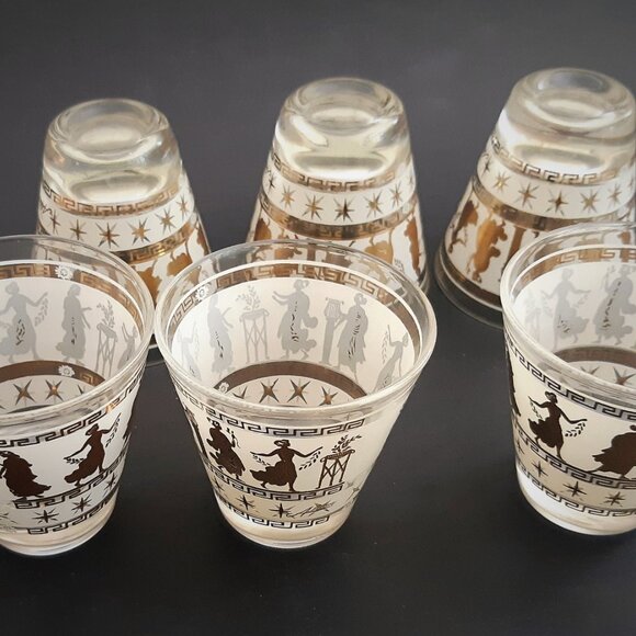 VTG Mid Century Set of 6 Lowball Whisky Glasses Tapered Aldon Goddess Starburst - Picture 13 of 15